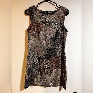 Connected Apparel Black and Brown Patterned Mini Dress